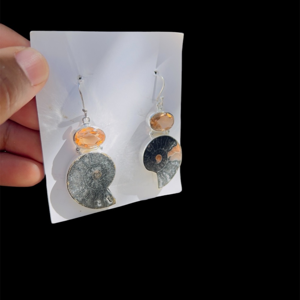 Ammonite Fossil Shell And Morganite Gemstone 925 … - image 1